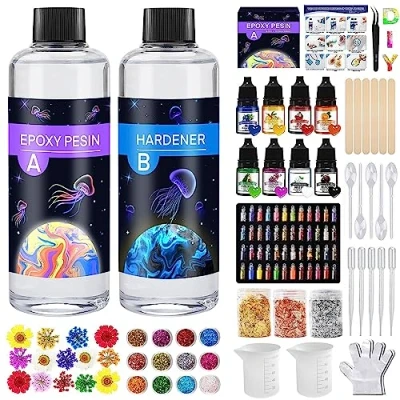 Immagine di TOSUTO Resina Epossidica Trasparente Kit Principianti 600ml Rapporto 1:1 Colla Epoxy con Indurente per Creazione Gioielli Fai da Te, Legno, Decorazioni, Resinas Creazioni