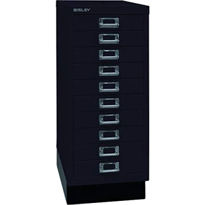 Immagine di BISLEY MultiDrawer, Serie 29 con Base, DIN A4, 10 cassetti, Metallo, 633 Nero, 38 x 27.9 67 cm