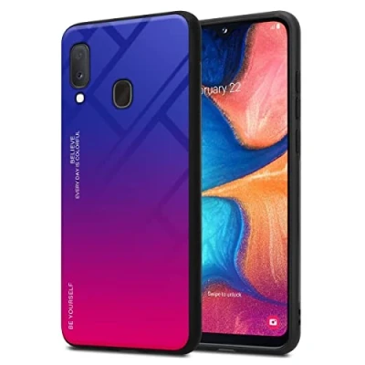 Immagine di Cadorabo Custodia compatibile con Samsung Galaxy A10e / A20e in VIOLA ROSSO Coperchio protettivo bicolore silicone TPU e retro vetro temperato