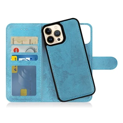 Immagine di MyGadget Cover per iPhone 13 Pro Max Custodia Libretto Magnetica Portafoglio Flip Wallet Case Porta Carte in Similpelle PU Removibile Blu Chiaro