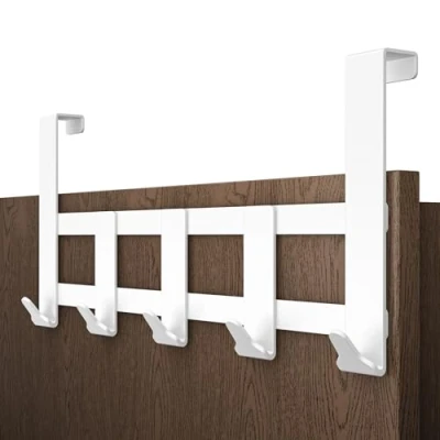 Immagine di Menz appendiabiti da porta, 5 ganci, colore bianco, appendere, estremamente resistente, porta di alta qualità gancio per appendere