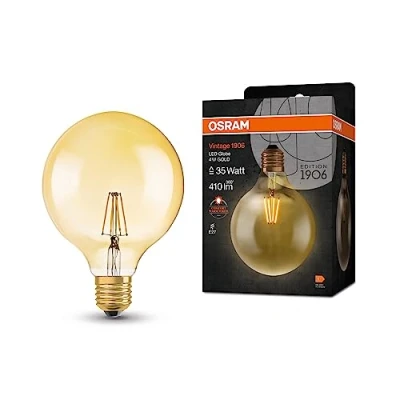 Immagine di OSRAM Lampada LED Vintage 1906 Classic Globe125 FIL, E27, globo, oro, 4W, 410lm, 2400K, luce bianca molto calda, filamento magnetico, basso consumo energetico, lunga durata