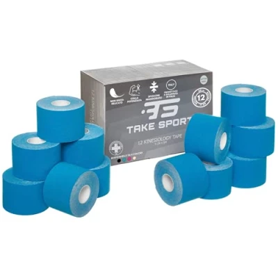Immagine di TAKE SPORT, Kinesio, Kinesio tape, Nastro kinesiologico, Tape taping. 6 12 rotoli, 5 x 5m, 95% Cotone 5% Spandex, elastico. (12 Blu)