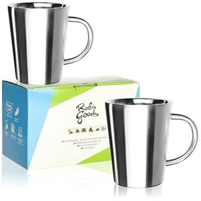 Immagine di Robin Goods® 2 Tazze in Acciaio Inossidabile 350 ml ciascuna Tazza Termica infrangibile Isolante a Doppia Parete (02 Pezzi Opaco)