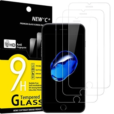 Immagine di NEW&#039;C 3 Pezzi, Vetro Temperato per iPhone 7 Plus e 8 Plus, Pellicola Prottetiva Anti Graffio, Impronte, Senza Bolle, Durezza 9H, 0,33mm Ultra Trasparente, Resistente