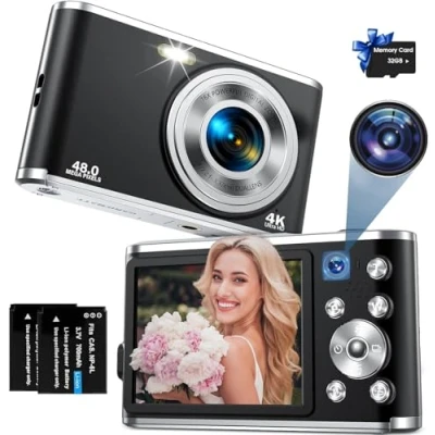 Immagine di Fotocamera Digitale,4K AutoFocus Camera con Doppia Fotocamera, Digitale Scheda da 32 GB,Zoom 16X, Schermo Grande 2,8&quot;,Fotocamera Portatile Compatta per Principianti