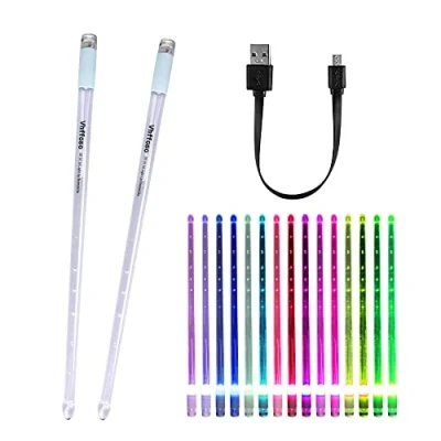 Immagine di Vhffoso Bacchette per batteria cambiacolore a luce LED, ricaricabili, 15 colori, con custodia, si illuminano al buio, in plastica, adulti, personalizzate (2 pezzi/confezione)