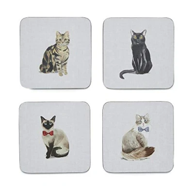 Immagine di Cooksmart Set di 4 sottobicchieri per gatti curiosi