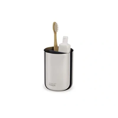 Immagine di Joseph EasyStore Porta Spazzolino e Dentifricio, Compatibile con Spazzolini Elettrici Tradizionali, 3 Scomparti, Contenitore da Bagno Smontabile in Finitura Elegante Medio, Acciaio Inox