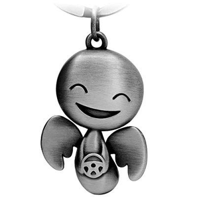 Immagine di FABACH Portachiavi con angelo custode Happy volante, grazioso ciondolo a forma di in metallo, regalo portafortuna, patente guida auto, attenzione, Argento antico, taglia unica,