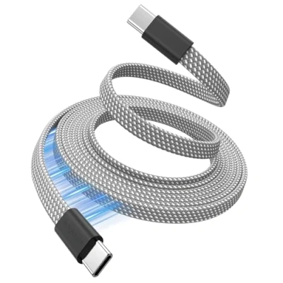 Immagine di Magtame cavo magnetico USB C, 1,5 m bobina piatta C a 60W (3a), di ricarica rapida retrattile tipo flessibile compatibile i Phone 15 pro Max