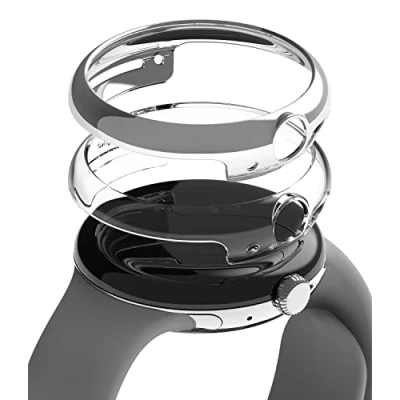 Immagine di Ringke Slim (2 Pezzi) Compatibile con Cover Google Pixel Watch (2022), Custodia Trasparente Antigraffio + Accessorio Tinta Unita Extra Clear &amp; Chrome