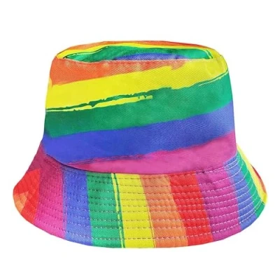 Immagine di Cappello da Pescatore Reversibile Arcobaleno Design a Strisce Multicolori Perfetto per LGBTQIA2+ Mostra Sostegno e diversità di TRIXES