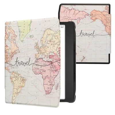 Immagine di kwmobile Custodia eReader Compatibile con Pocketbook Era/Era Color Cover eBook Reader Flip Case nero/multicolore Mappa del mondo