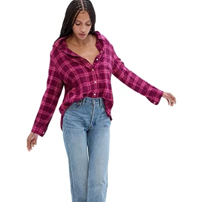 Immagine di GAP V LS Camicia in Flanella drappeggiata Button Down, Plaid Rosa, S da Donna