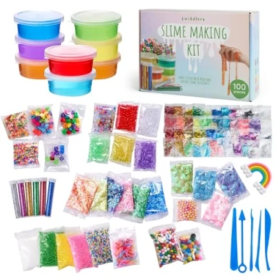 Immagine di The Twiddlers Slaim Bambini me Contro Te 100 pezzi Slime Forniture per Include Perline di Cristallo, Glitter, Brillantini Palline e Utensili