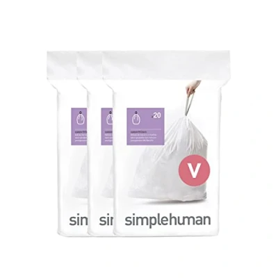 Immagine di simplehuman CW0408 sacchi spazzatura, sacchetti su misura codice V, bianchi, 3 x confezione da 20 (60 sacchetti)