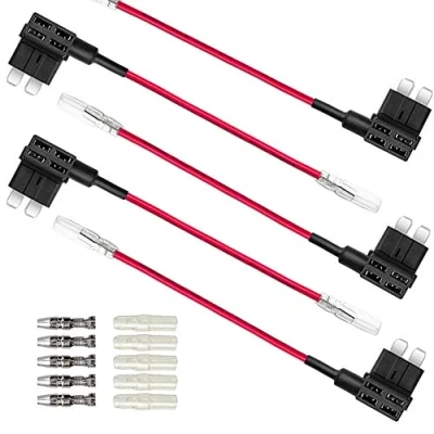 Immagine di Aiqeer 5 Pezzi 12V / 24V Medio Add a Circuit Portafusibili, Adattatore Fusibili Auto con 16 AWG Cavo, Gratuito 15 Lama Standard e Estrattore di (Terminale Testa)