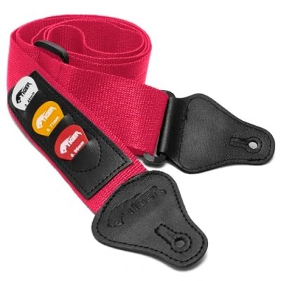 Immagine di TIGER STP4 PK Tracolla per chitarra con supporti plettro Rosa