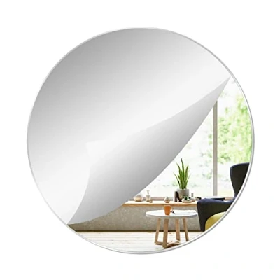Immagine di YXYAOLEE 1 Pack Acrilico Specchi Rotondi Non Vetro Piatto Specchio Rotondo Autoadesivo Wall Sticker Decalcomanie per la Casa Soggiorno Camera da letto Decor (24 * 24CM)