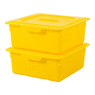 Immagine di Iris Ohyama, Scatola portaoggetti in plastica per bambini, Lotto di 2, 10 L, Senza BPA KDL 330 Giallo, Impilabile, Clip chiusura L33 x P31,5 A13,5 cm