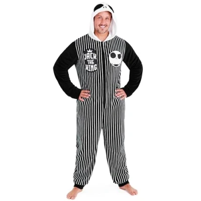 Immagine di Disney The Nightmare Before Christmas Comodo Pigiama Intero Uomo con Cappuccio (Nero/Bianco, M)