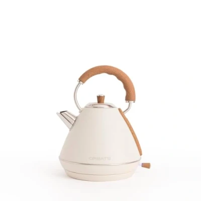 Immagine di CREATE/KETTLE RETRO/Bollitore d&#039;acqua elettrico Bianco &amp; Legno naturale / 1.7L, sistema di filtraggio anticalcare e antiparticelle