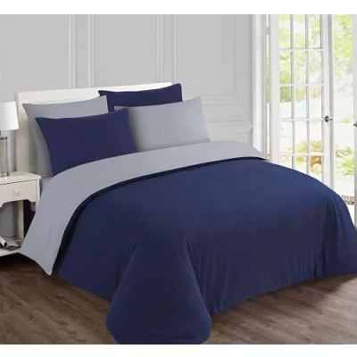 Immagine di Vision Set copripiumino reversibile in flanella blu/grigio 200 x cm con 2 federe per letto matrimoniale 100% cotone morbido e caldo