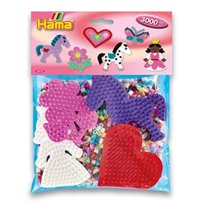 Immagine di HAMA Confezione da 4 piatti (cuore, principessa, pony, fiore) e 3000 perline stirare per il tempo libero