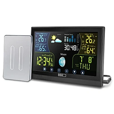 Immagine di Emos Select Stazione Meteo Wireless con Display a Colori Touchscreen, Sensore Esterno, Segnale Radio, Orologio Radio Temperature Interna ed Esterna, Barometro, Previsioni