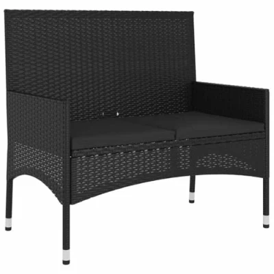Immagine di vidaXL Divano da Giardino con Cuscini a 2 Posti Nero in Polyrattan