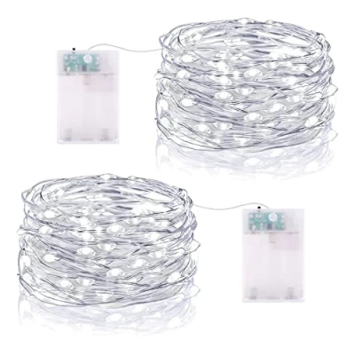Immagine di Vacoulery Luci LED a Batteria, 5M 50 LEDs Catene Luminose Stringa Micro Fata Ghirlanda Luminosa Impermeabile Decorative per Interni Esterni, Casa, Natale, DIY, Feste (2pcs, Bianco freddo)