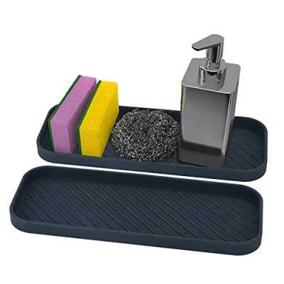 Immagine di webake Set da 2 Porta Spugne de Silicone Antiscivolo per Il lavello della Cucina spugne, spazzole lavapiatti e Sapone, Bagno, Colore: Nero