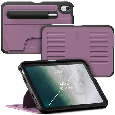 Immagine di ZUGU Custodia per iPad Mini 7 (A17 Pro) &amp; 2021 6 (Mini 7a/6a Generazione 2024/2021), Ultra Sottile, Angoli Regolabili Magnetico, Ricarica di Apple Pencil, Auto Svegliati/Sonno[Bacca viola]