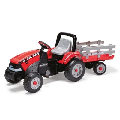Immagine di Peg Perego Maxi Diesel Tractor Trattore a Pedali per Bambini dai 2 Anni con Rimorchio Rimovibile, Sedile Regolabile e Clacson