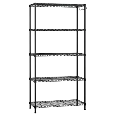 Immagine di WORKPRO Scaffale a 5 Ripiani Regolabili in Altezza e Piedini di Livellamento Regolabili, Ripiano Metallo, Seminterrato, da Officina, Portata Fino 340kg, 75x35x150cm, con 4 Ganci