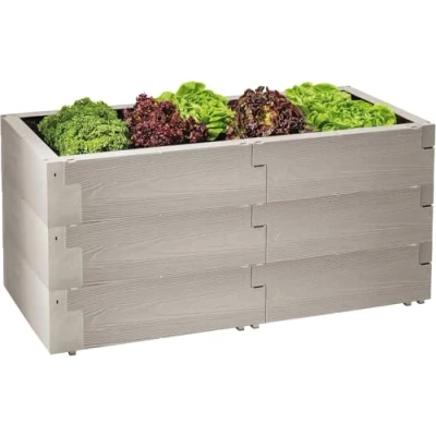 Immagine di JUWEL Set di 3 aiuole rialzate Timber (18 mattoncini da costruzione, capacità 360 l, effetto legno, sistema per con elevato isolamento termico, dimensioni 130 x 60 cm, altezza aiuola