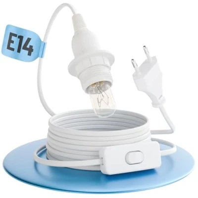 Immagine di greate. Portalampada e14 con cavo e interruttore bianco 3,5 metri porta lampadina spina max. 60W 250V E14, portalampade per luminarie, lampada