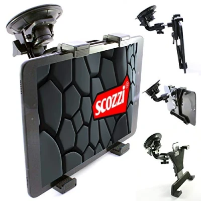 Immagine di scozzi Supporto per tablet auto (9 cm ventosa), compatibile con Apple iPad, Lenovo, Samsung Galaxy Tab S9 S8 S7 S6 S5e S3 A7 A E P12 P11 Yoga 13 11 M10 M8 FE Air Mini Plus Pro