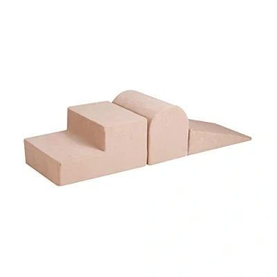 Immagine di MEOWBABY 3 blocchi di schiuma morbidi Playset giochi area 145x45 cm per neonati e bambini piccoli, arrampicata interna, parco interno resistente, luce, velluto, ecru