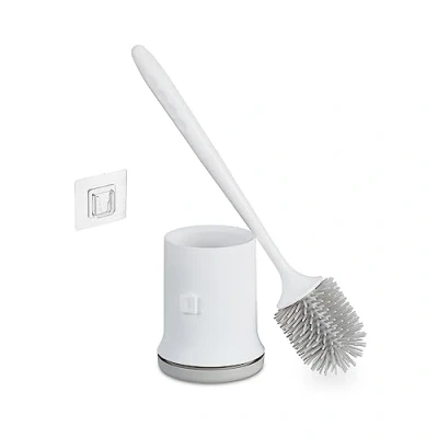 Immagine di Relaxdays Scopino Bagno WC, Portascopino da Parete, Spazzola con Contenitore in Plastica, Set Toilette, Bianco Grigio, 41x11 cm