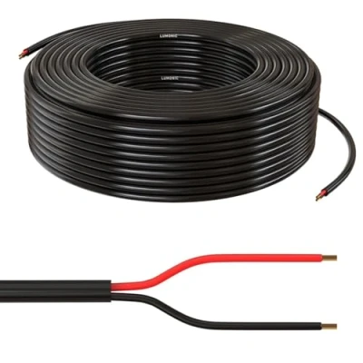 Immagine di Lumonic 2x 0,34mm² cavo di controllo LED nero 50m I flessibile a 2 conduttori schermato, prolunga LiYY, alimentazione