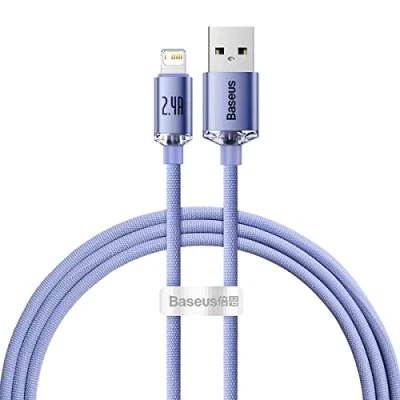Immagine di Baseus Crystal Shine Series Cavo di ricarica rapida e dati USB 2.4 A per iPhone 14 13 12 Pro Max 1,2 m (viola)