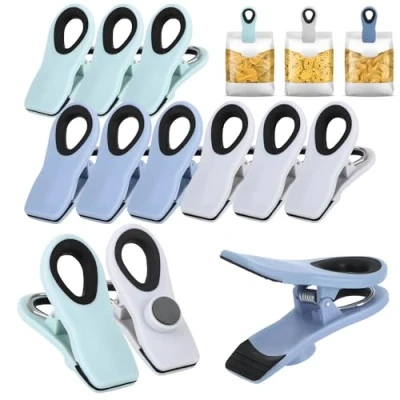 Immagine di COM FOUR® 12x clip di chiusura per sacchetti chiudere e mantenere freschi in plastica con magnete (12 pezzi grigio + blu menta)