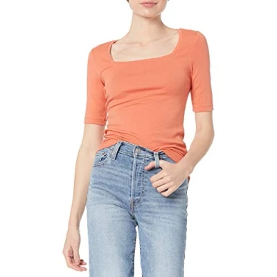 Immagine di Amazon Essentials T Shirt Aderente con Scollo Quadrato e Mezze Maniche Donna, Arancio Ruggine, XL