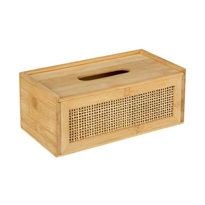 Immagine di WENKO Contenitore per salviette cosmetiche Allegre, box decorativo o fazzolettini, intrecciato in rattan e bambù di qualità nel trendy Boho Style, 25 x 10 13 cm, naturale