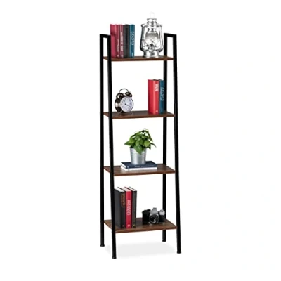 Immagine di relaxdays Scaffale in Legno, Moderna Libreria con 4 Ripiani, per Piante e Libri, HLP: 136 x 44 31,5 cm, Marrone