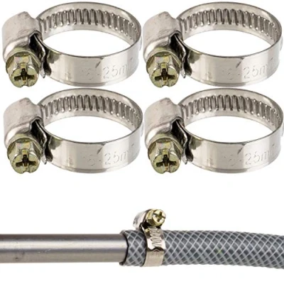 Immagine di Fascette stringitubo professionali con vite senza fine, campo di serraggio 16 25 mm, confezione 4 pz in acciaio W2, impronta a croce, banda larga 9 fascetta per tubo lavatrice