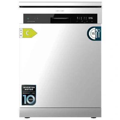 Immagine di Cecotec Lavastoviglie 60 cm Indipendente Bolero Aguazero 6500 Inox C. 15 Posate, 3 Vassoio, 6 Programmi con Dual Zone Wash, Dry+, Auto Open, Mezzo carico, Inizio differito, Motore Inverter Plus