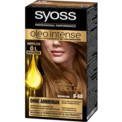 Immagine di Syoss Oleo Intense Colorazione a olio permanente, 8 60, biondo miele, livello 3, confezione da 3 (3 x 115 ml)